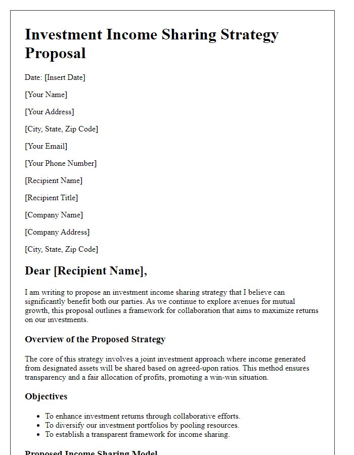 Letter template of investment income sharing strategy proposal