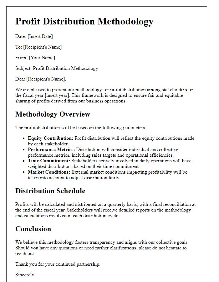 Letter template of profit distribution methodology