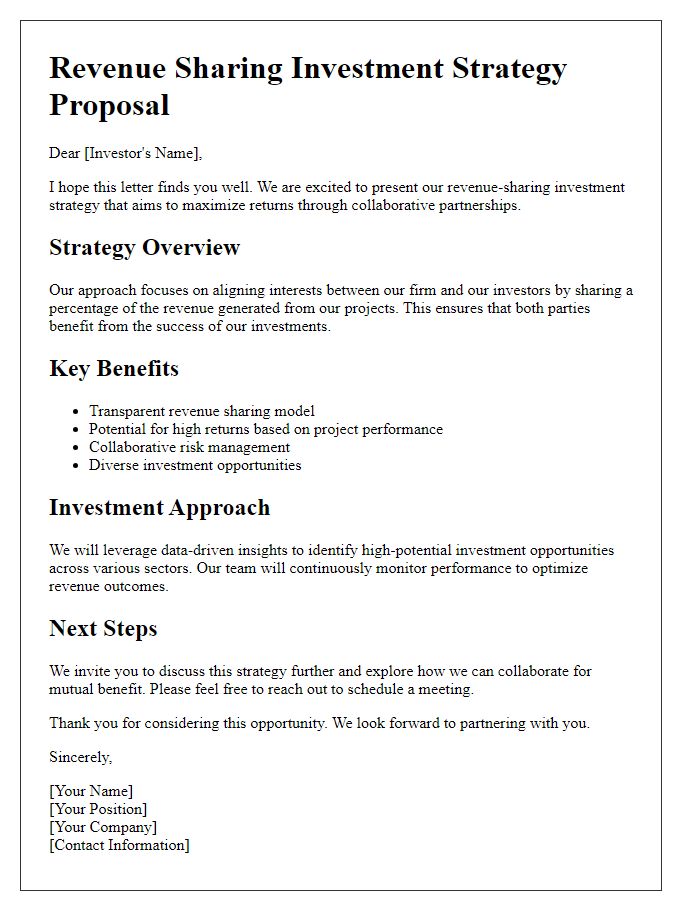 Letter template of revenue sharing investment strategy