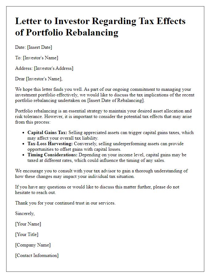 Letter template of investor tax effects of portfolio rebalancing.