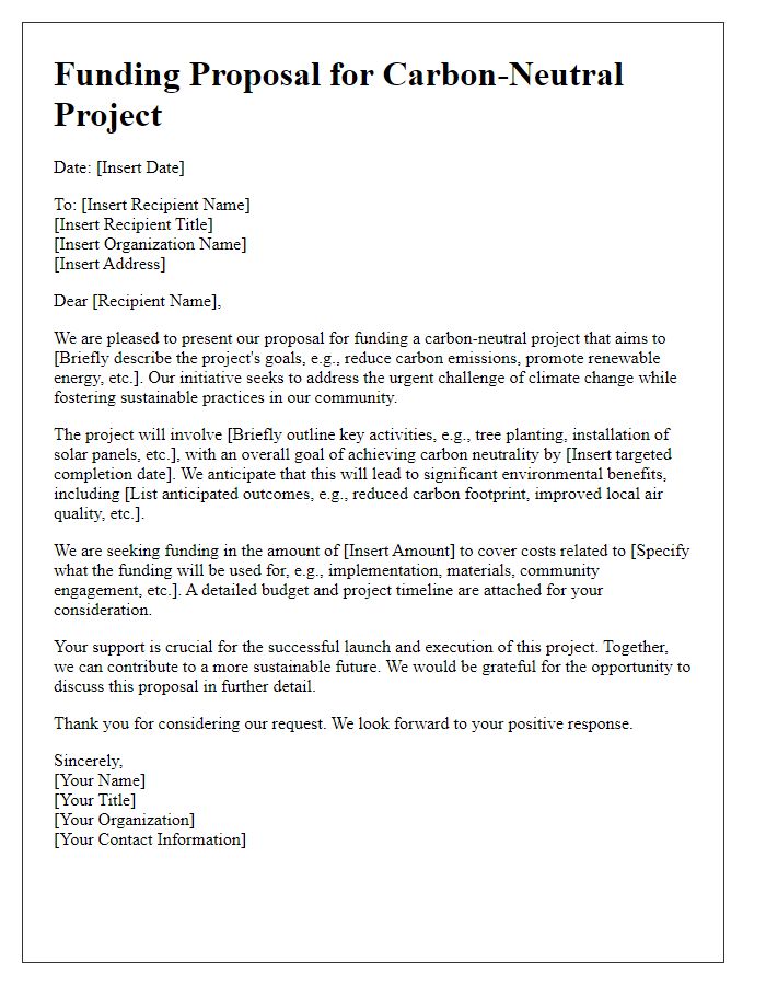 Letter template of carbon-neutral project funding proposal