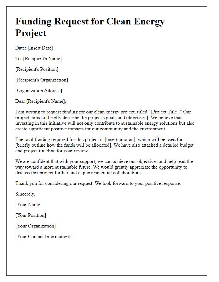 Letter template of clean energy project funding request