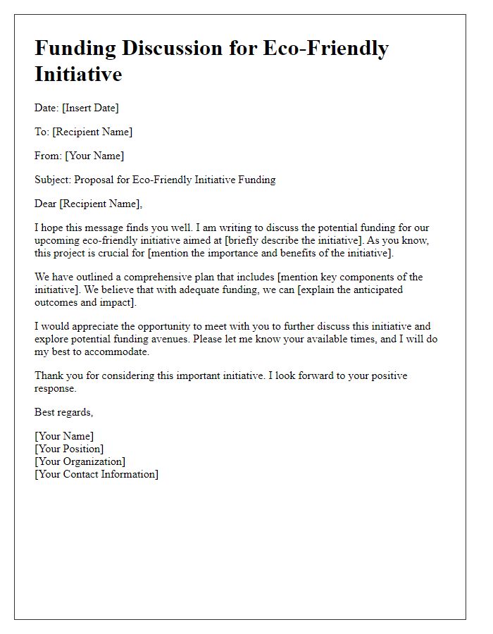 Letter template of eco-friendly initiative funding discussion