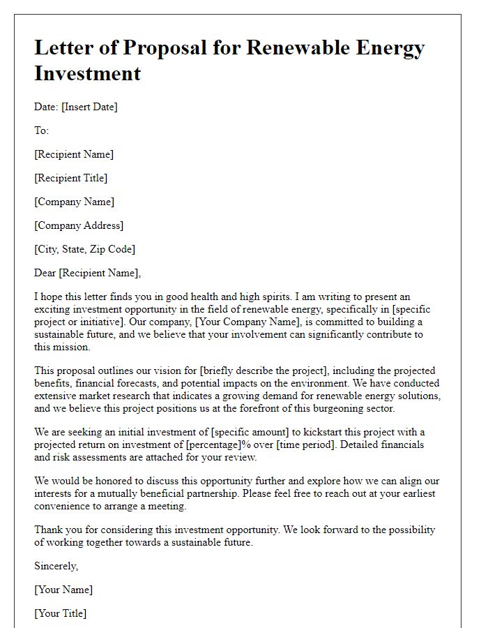 Letter template of renewable energy investment opportunity proposal