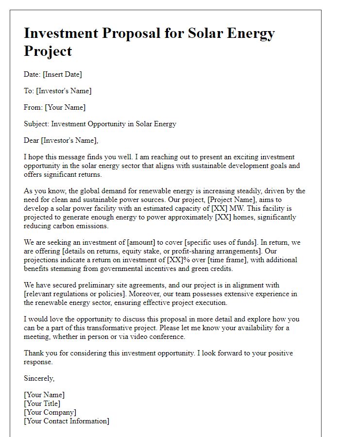 Letter template of solar energy investment pitch