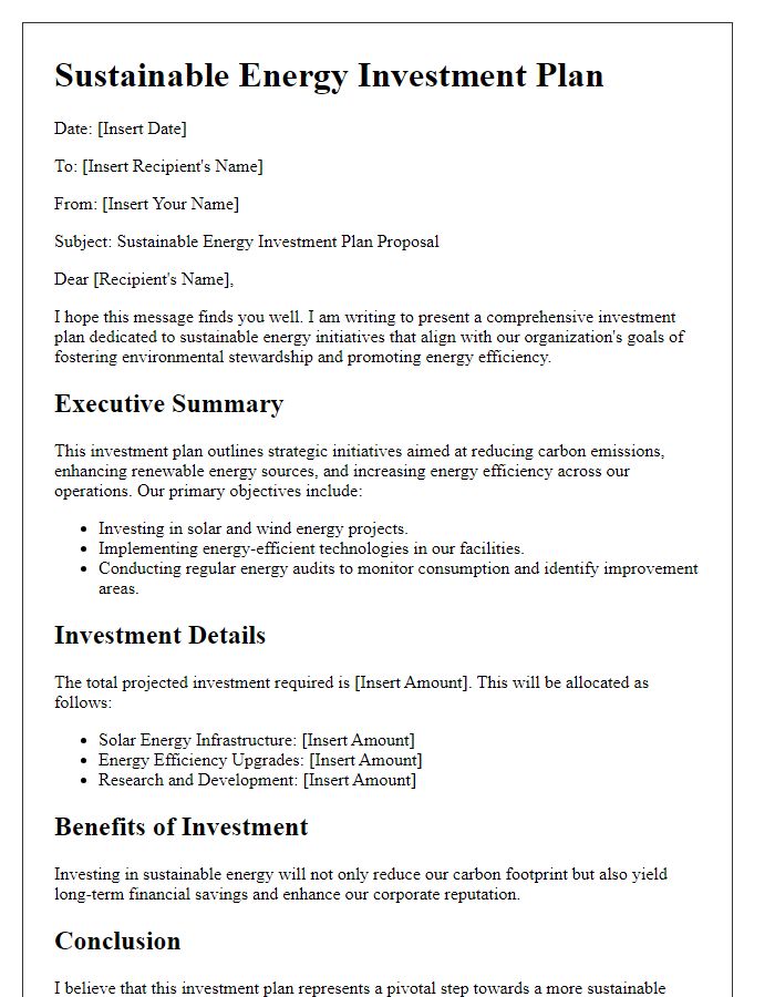 Letter template of sustainable energy investment plan