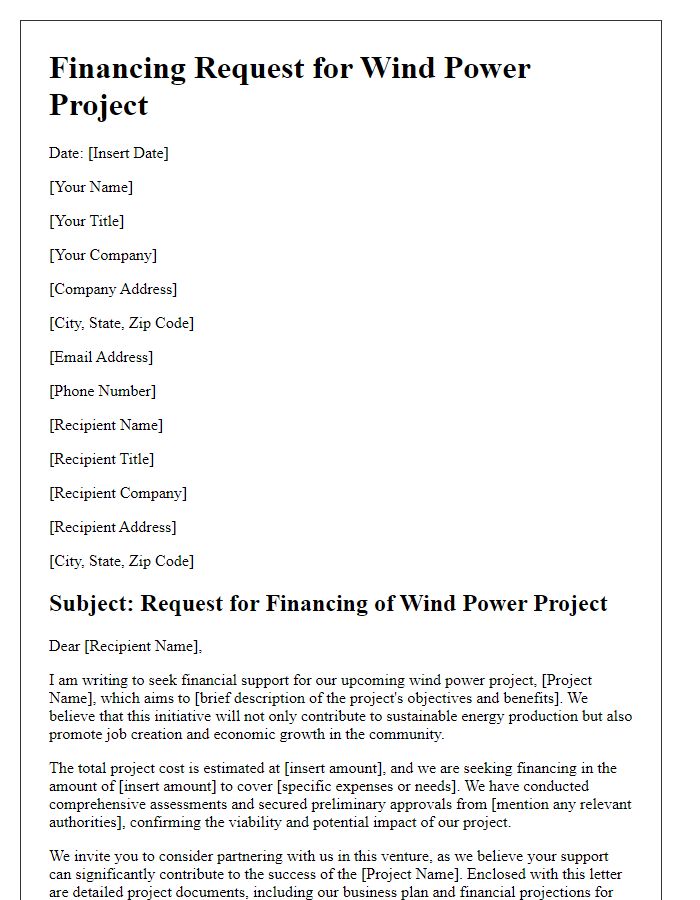 Letter template of wind power project financing request