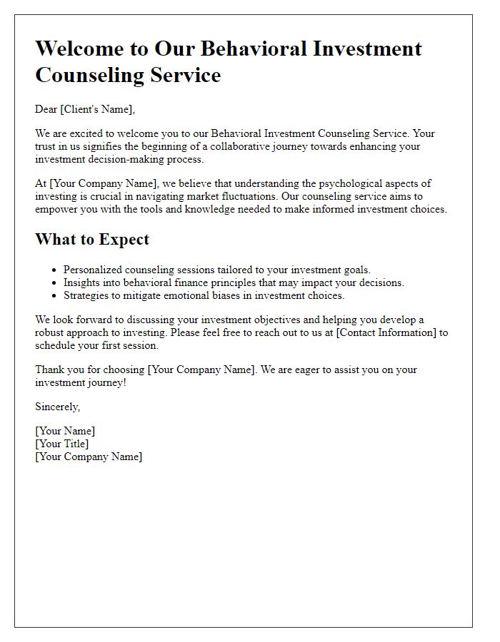 Letter template of behavioral investment counseling service for new clients