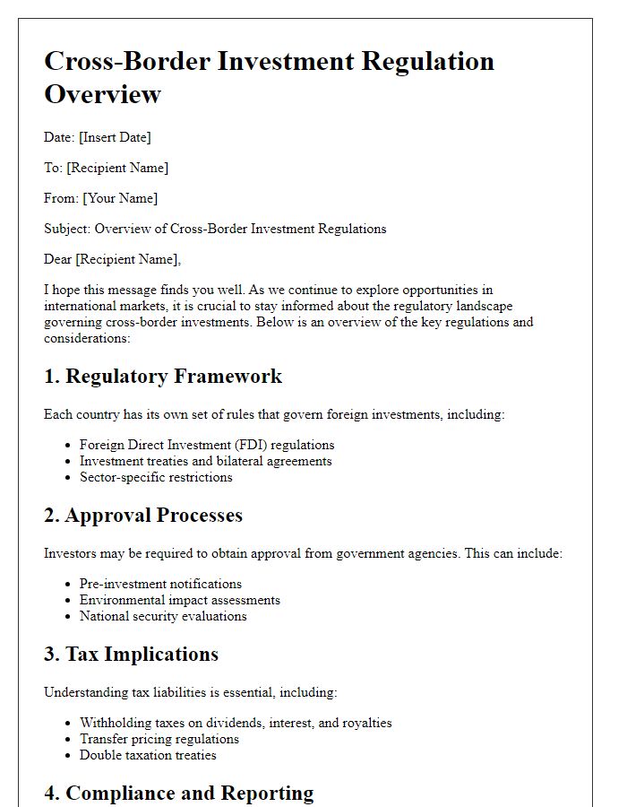 Letter template of cross-border investment regulation overview.