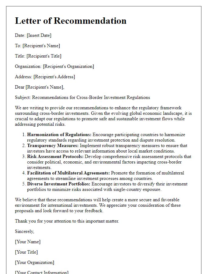 Letter template of cross-border investment regulation recommendations.