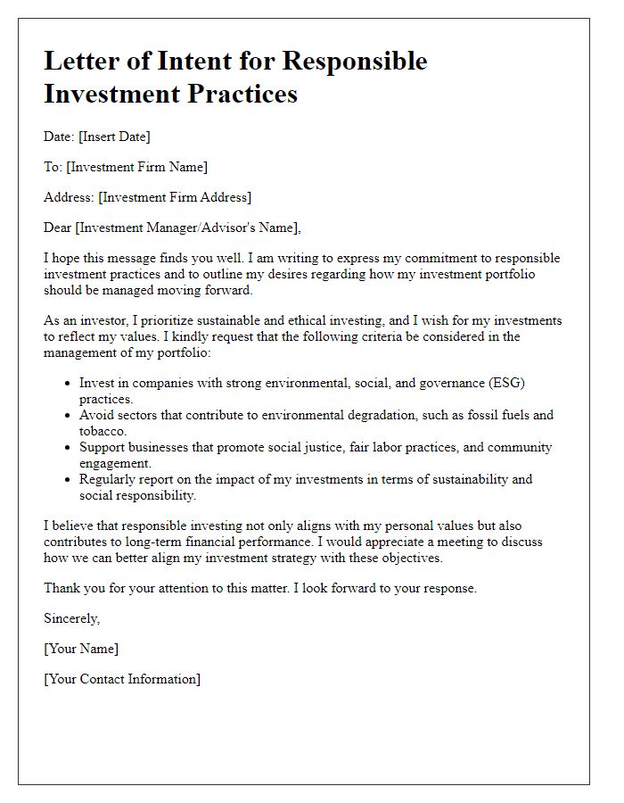 Letter template of client desires for responsible investment practices