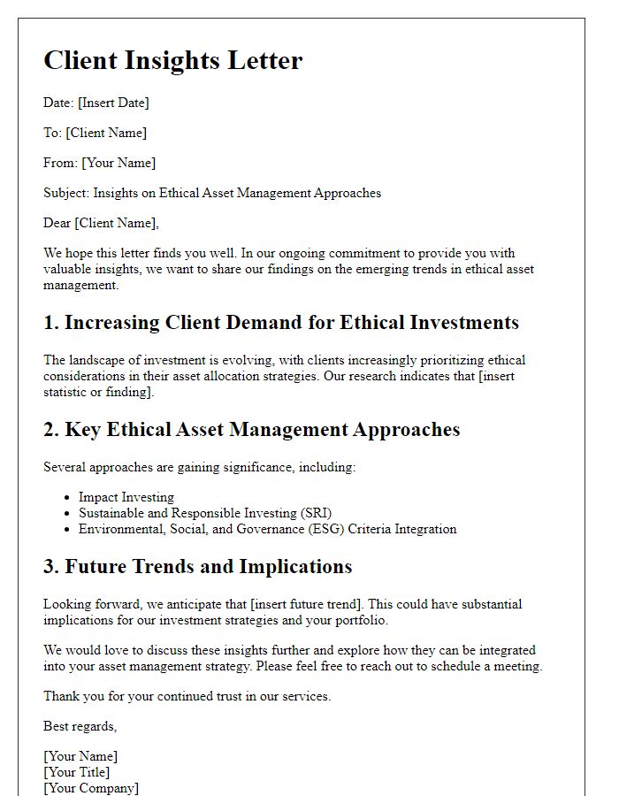 Letter template of client insights for ethical asset management approaches