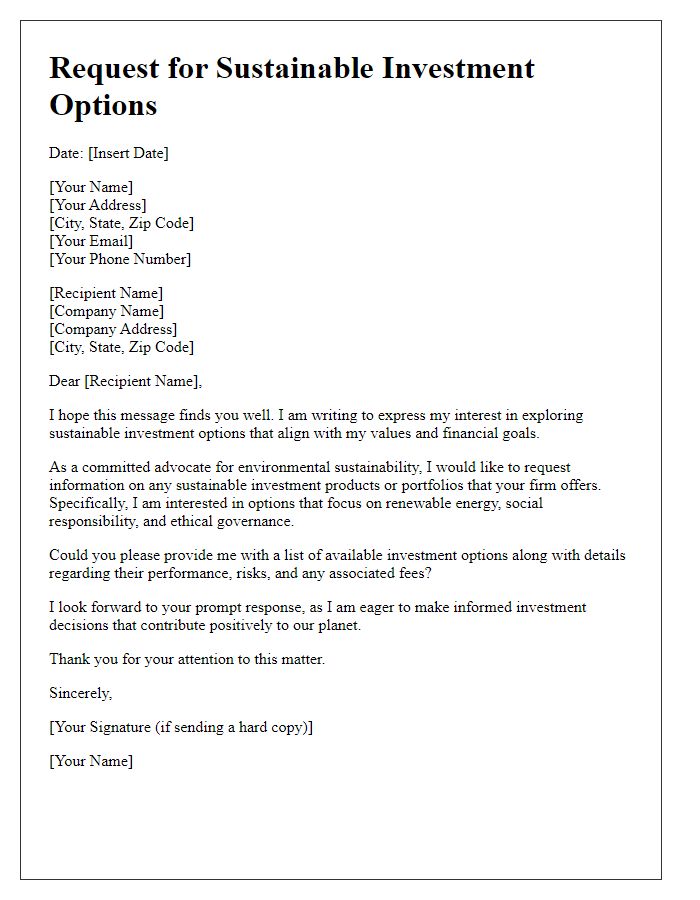 Letter template of client requests for sustainable investment options