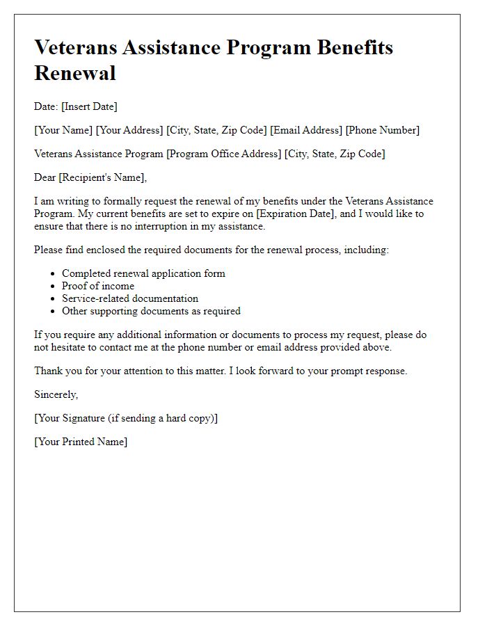 Letter template of renewal for veterans assistance program benefits