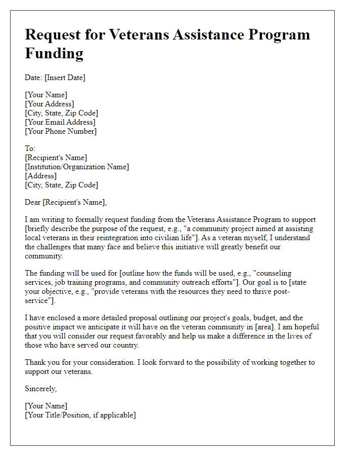 Letter template of request for veterans assistance program funding