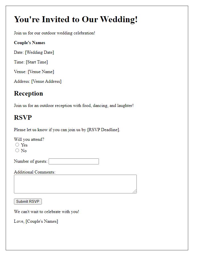 Letter template of wedding invitation RSVP for outdoor receptions