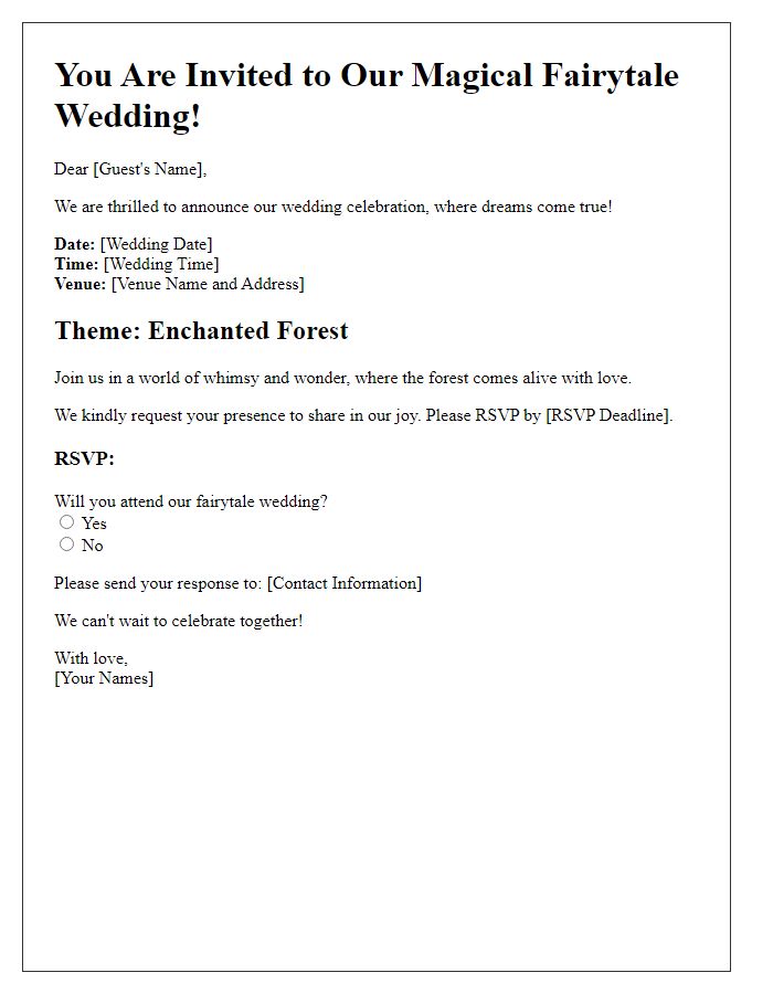 Letter template of wedding invitation RSVP for themed weddings