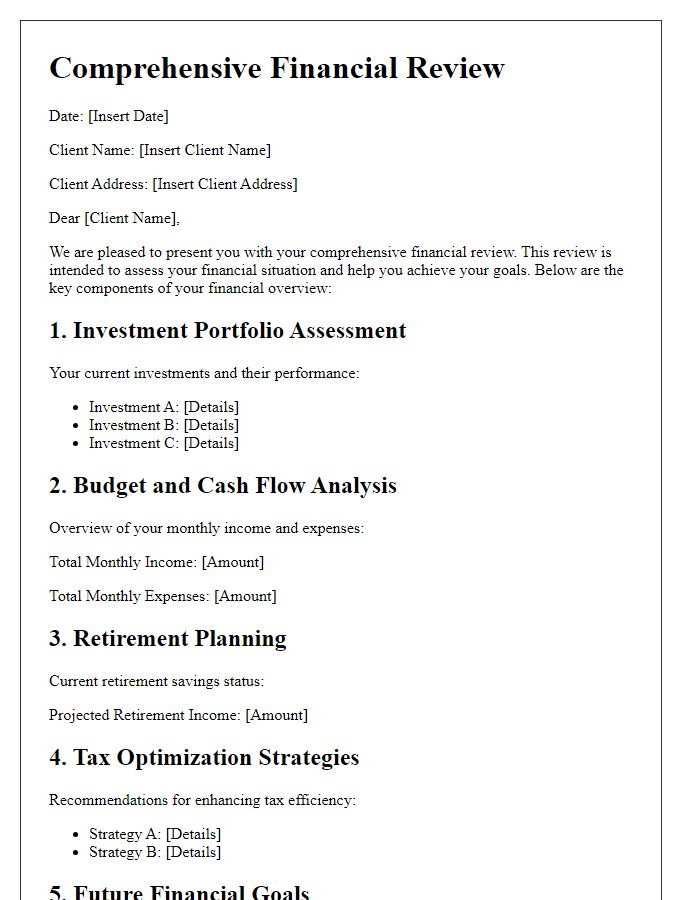 Letter template of comprehensive financial review for clients