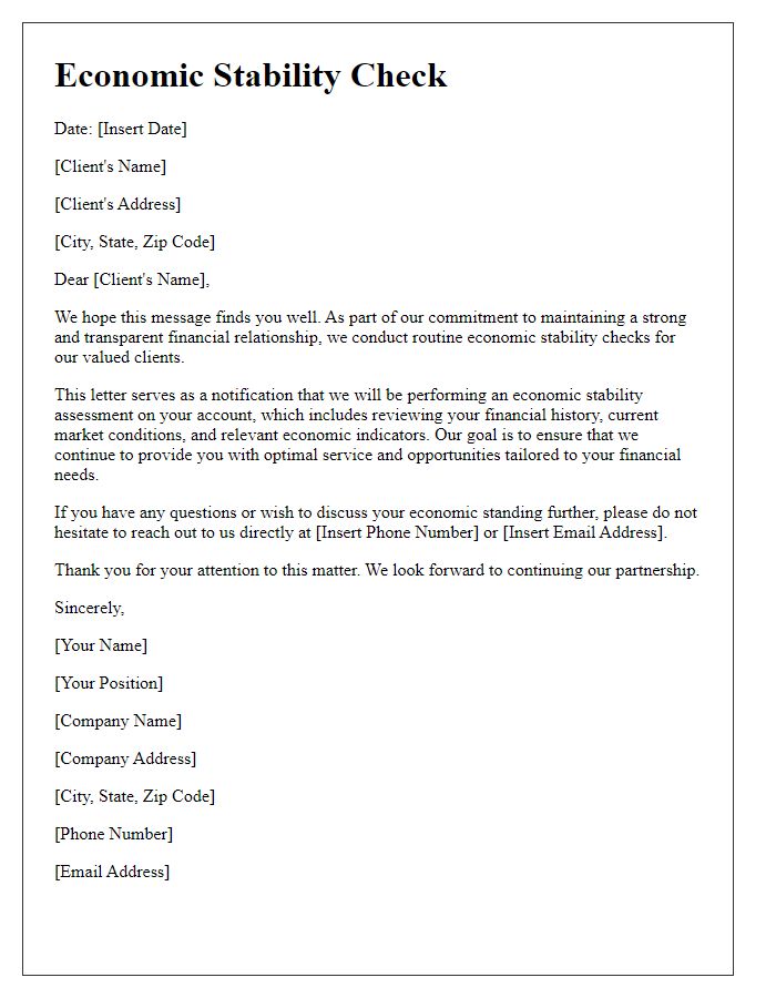 Letter template of economic stability check for clients