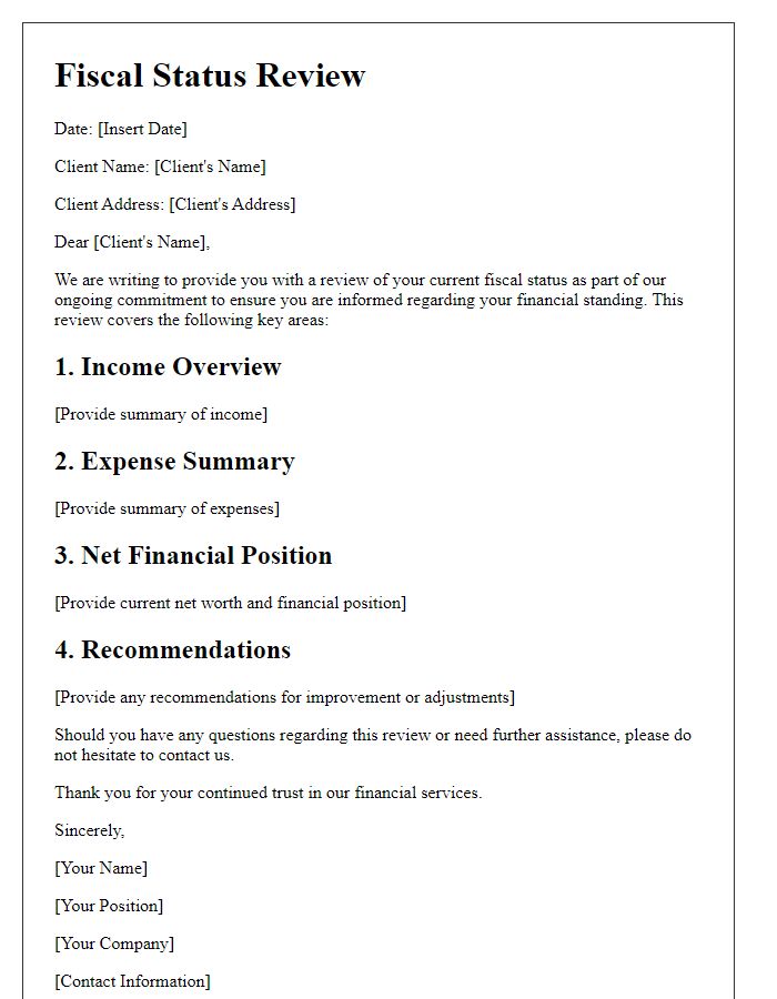 Letter template of fiscal status review for clients