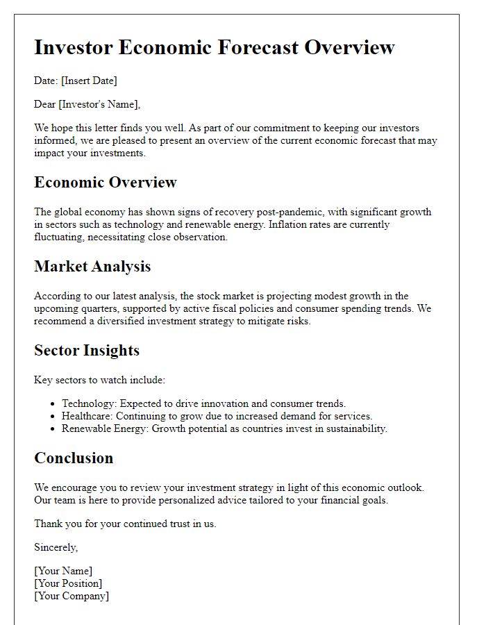 Letter template of Investor Economic Forecast Overview