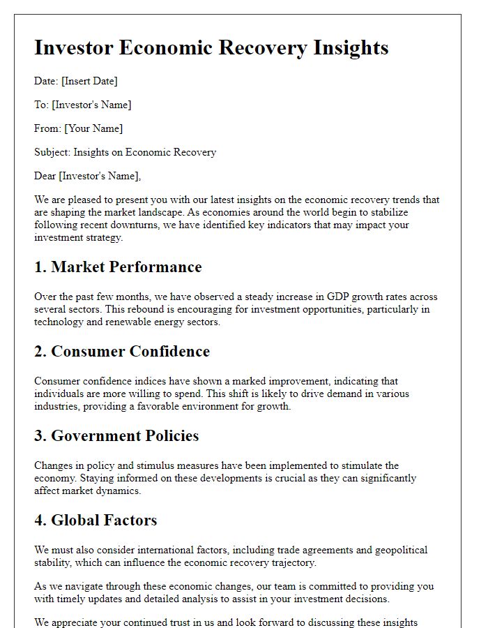 Letter template of Investor Economic Recovery Insights