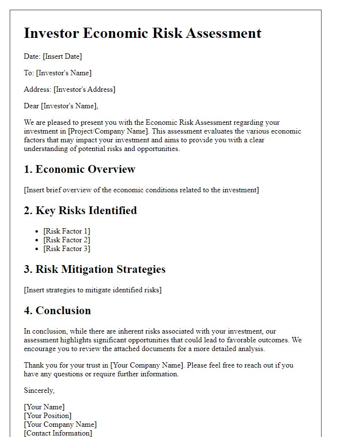 Letter template of Investor Economic Risk Assessment