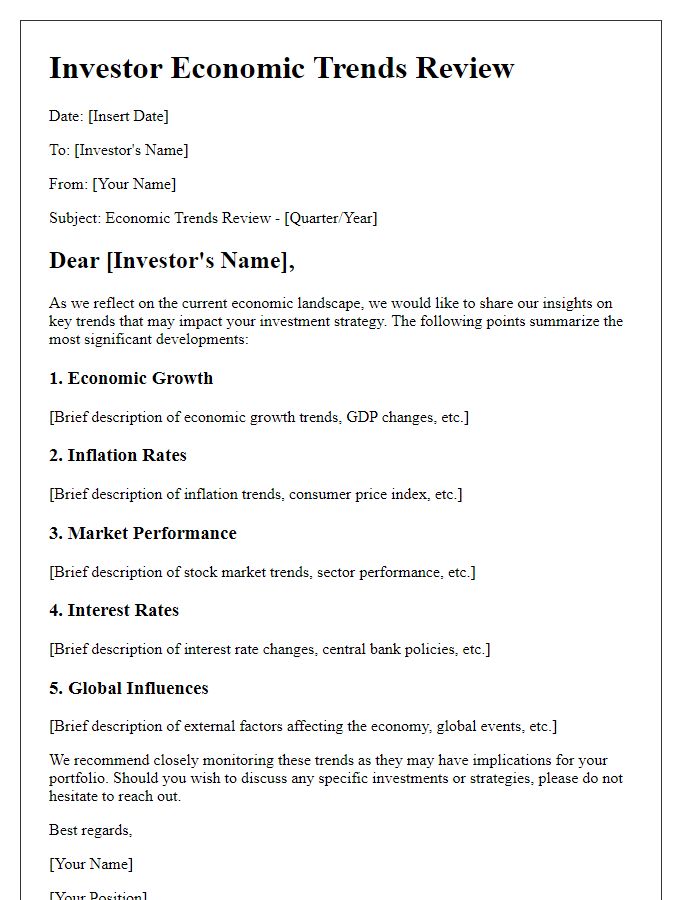 Letter template of Investor Economic Trends Review