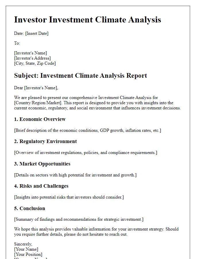 Letter template of Investor Investment Climate Analysis