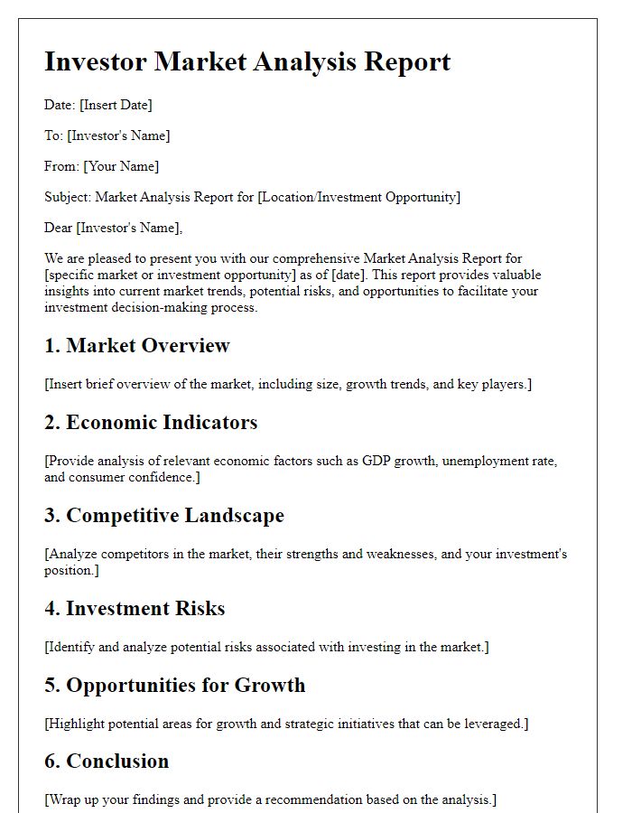 Letter template of Investor Market Analysis Report