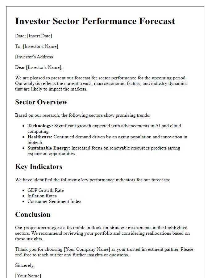 Letter template of Investor Sector Performance Forecast