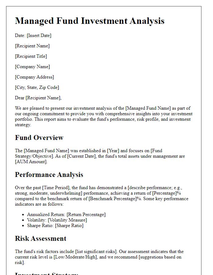 Letter template of managed fund investment analysis