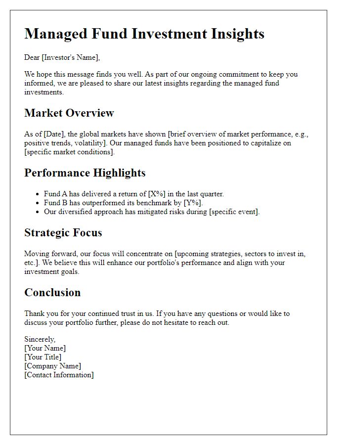 Letter template of managed fund investment insights