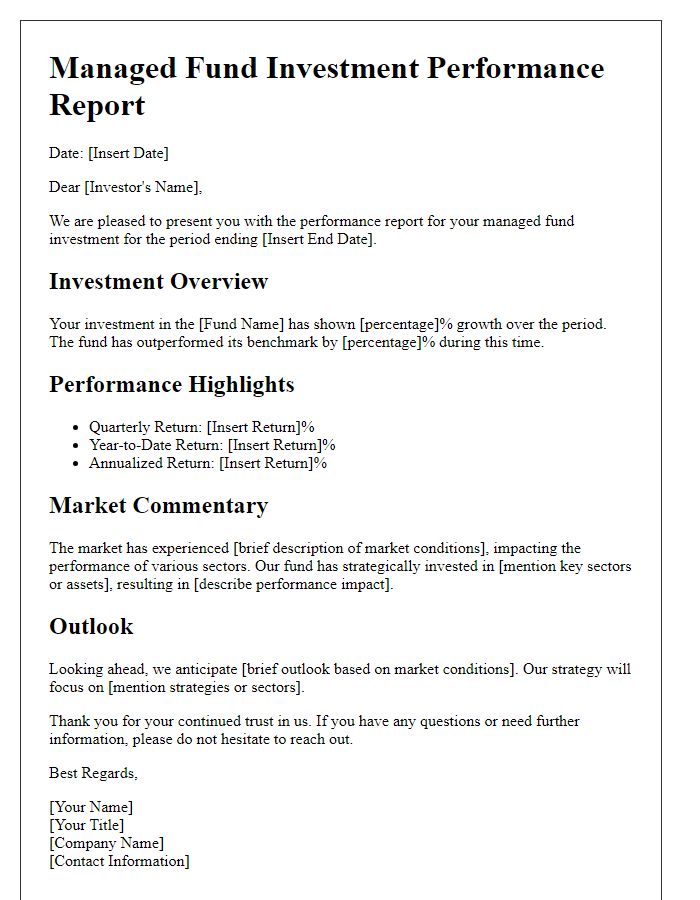 Letter template of managed fund investment performance