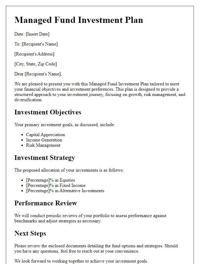 Letter template of managed fund investment plan