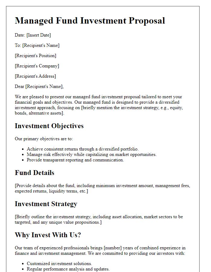 Letter template of managed fund investment proposal