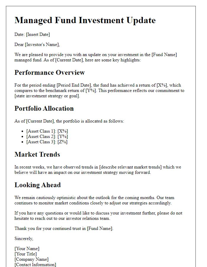 Letter template of managed fund investment update