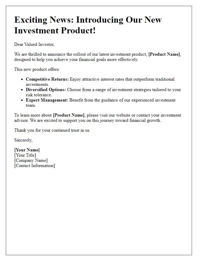 Letter template of fresh investment product rollout