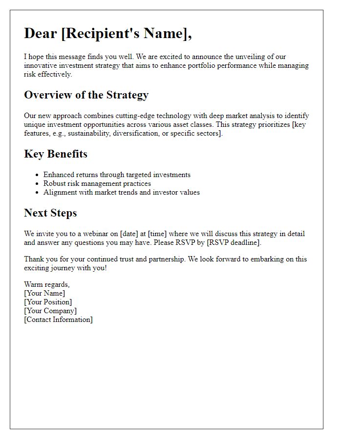 Letter template of innovative investment strategy unveiling