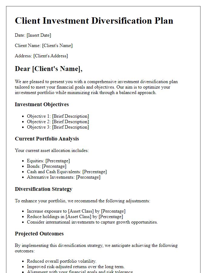 Letter template of comprehensive client investment diversification plan