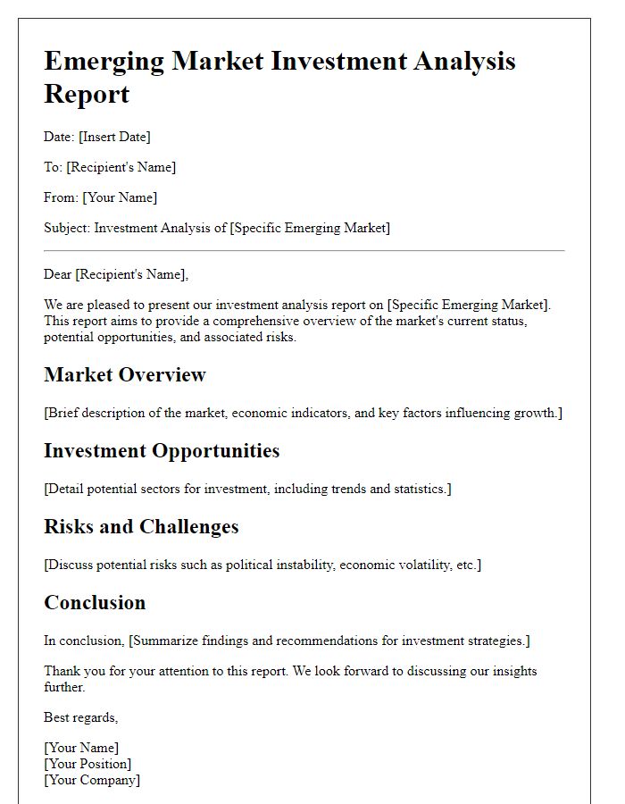 Letter template of emerging market investment analysis report.