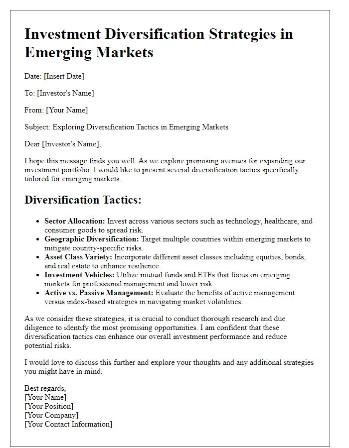 Letter template of emerging market investment diversification tactics.