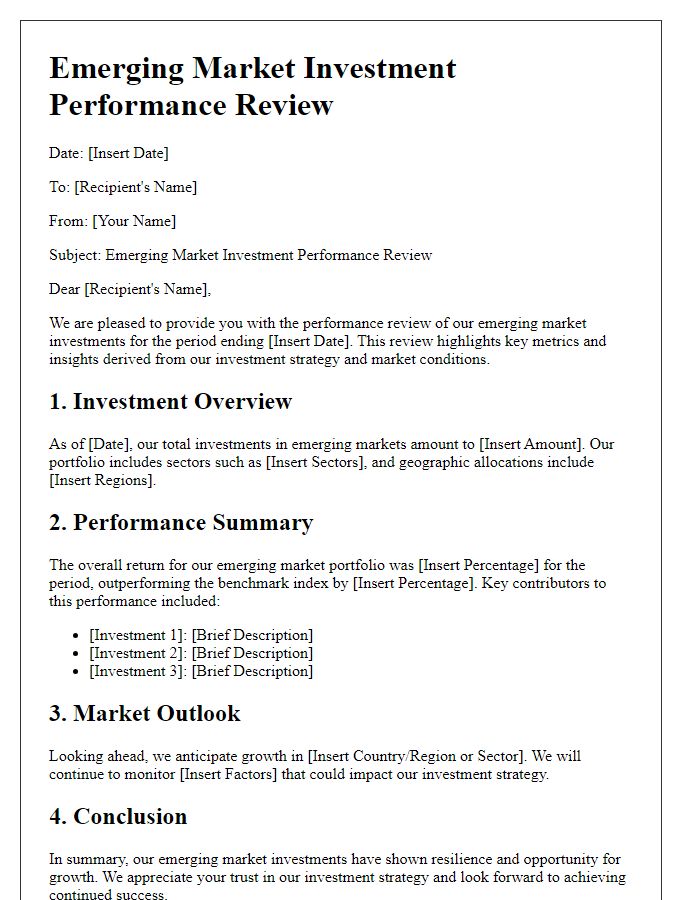 Letter template of emerging market investment performance review.