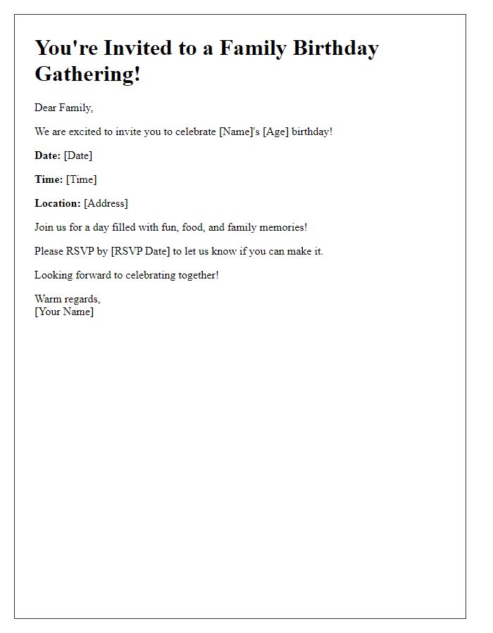 Letter template of a family birthday gathering invitation