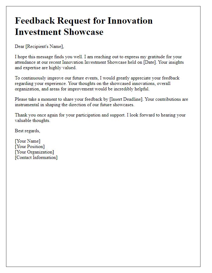 Letter template of feedback request for innovation investment showcase