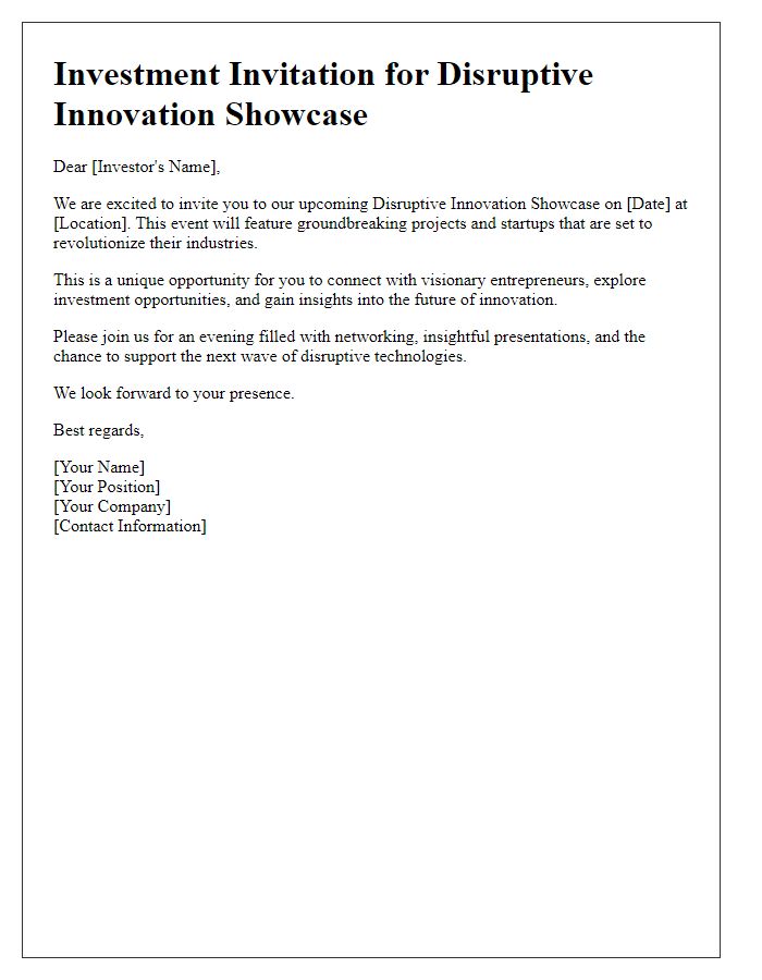 Letter template of investment invitation for disruptive innovation showcase