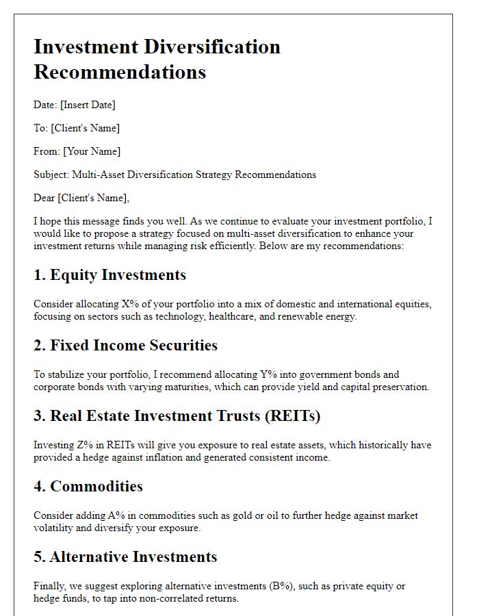 Letter template of multi-asset diversification recommendations