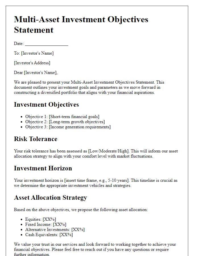 Letter template of multi-asset investment objectives statement