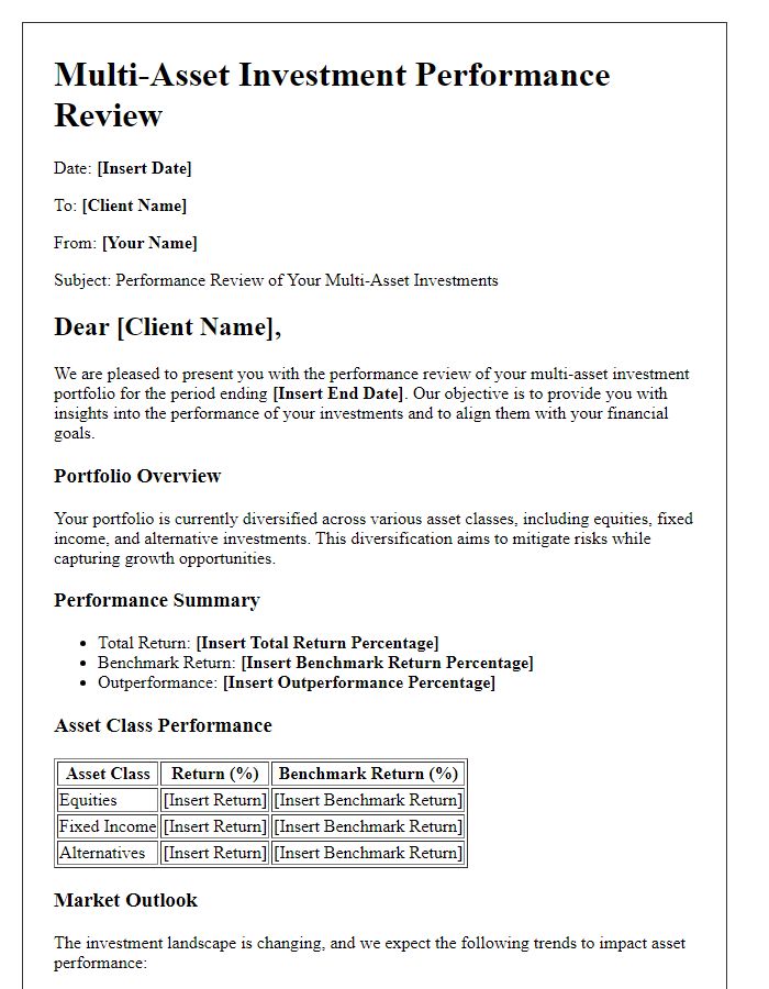 Letter template of multi-asset investment performance review