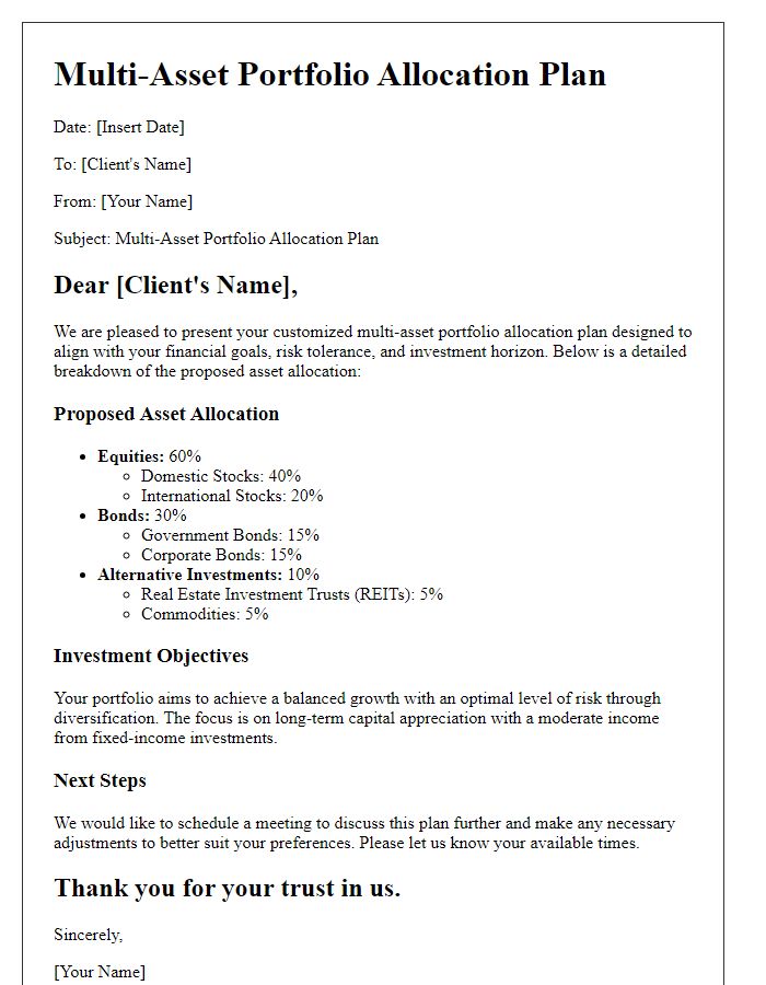 Letter template of multi-asset portfolio allocation plan